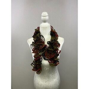 Boho Artsy Womens OS Multi Color Ruffle Mesh Open Knit Scarf‎ Earth Tones
